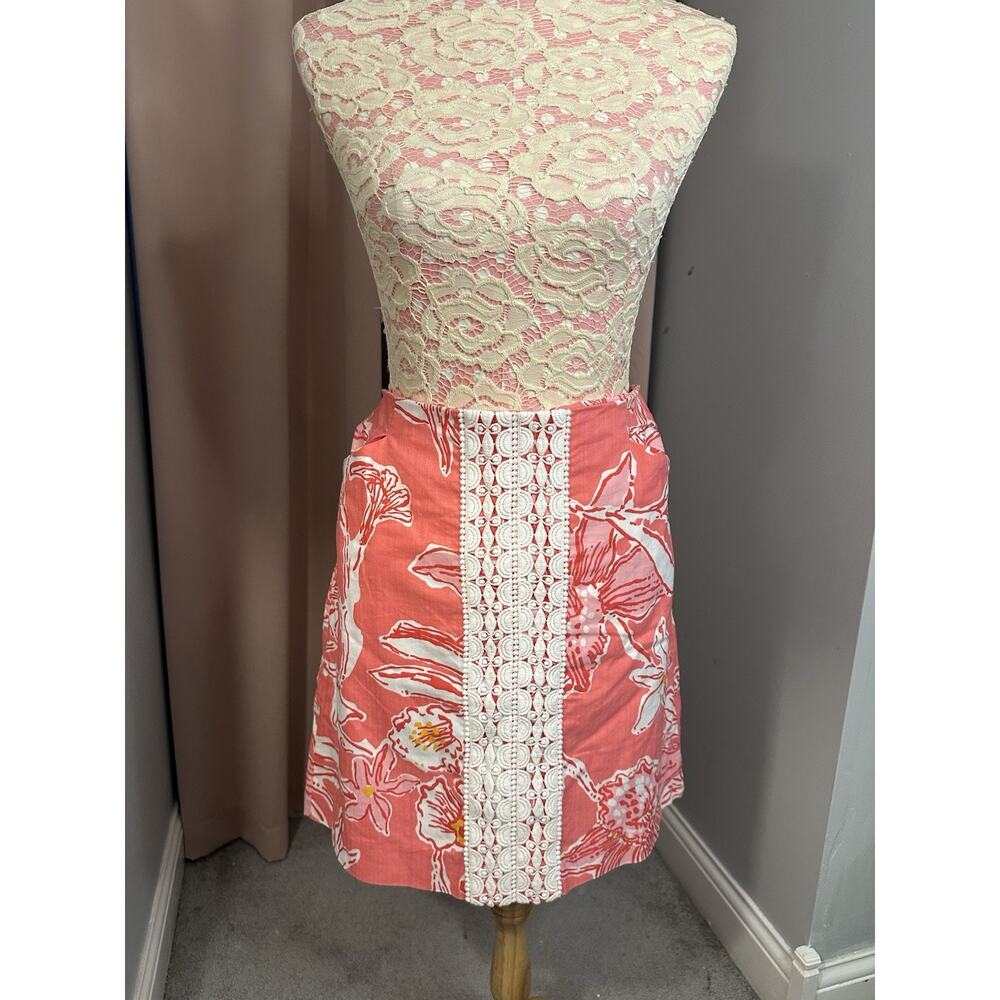 EUC Lilly Pulitzer Roslyn Skirt Pink Salmon Glamorous Life Sz 12 W/Pockets